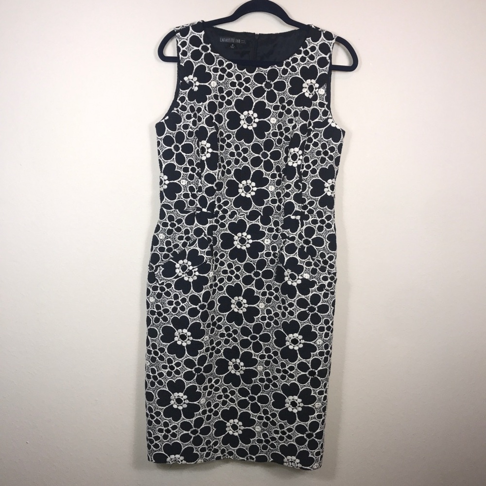 LAFAYETTE 148 BLUE WOMENS 10 LACE FLORAL DRESS